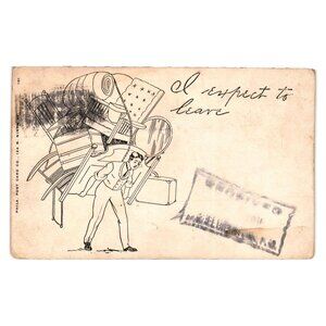 Vintage I Expect To Leave Humorous Postcard One Cent Franklin Stamp Early 1900s